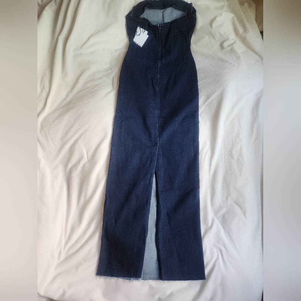 Zara denim strapless midi dress blue BNWT - Picture 3 of 15